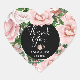 Custom Blush Pink Floral Bouquet Vielen Dank Herz-Aufkleber