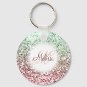 Custom Blush Pink Green Glitter Monogram Name Schlüsselanhänger (Vorderseite)