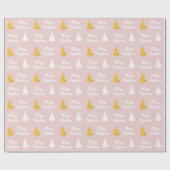 Custom Blush Pink White Golden Christmas Tree Geschenkpapier (Flach)