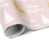 Custom Blush Pink White Golden Christmas Tree Geschenkpapier (Rolleneckpunkt)