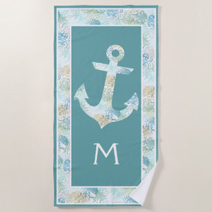 Custom Boat Anchor on Aqua Blue Aquamarin Seaweed  Strandtuch