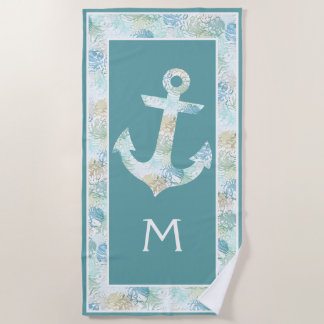 Custom Boat Anchor on Aqua Blue Aquamarin Seaweed Strandtuch
