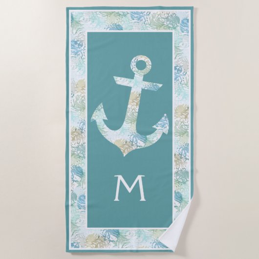 Custom Boat Anchor on Aqua Blue Aquamarin Seaweed  Strandtuch (Vorderseite)
