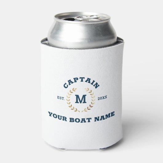 Custom Boat Captain Monogram Gold Laurel Nautical Dosenkühler (Kanne Vorderseite)