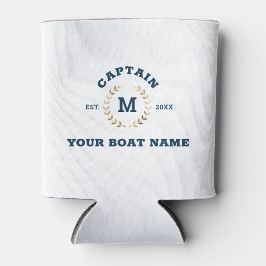 Custom Boat Captain Monogram Gold Laurel Nautical Dosenkühler (Vorderseite)