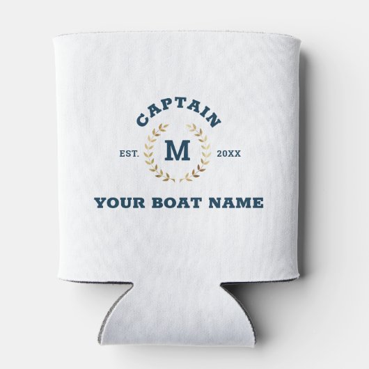 Custom Boat Captain Monogram Gold Laurel Nautical Dosenkühler (Rückseite)