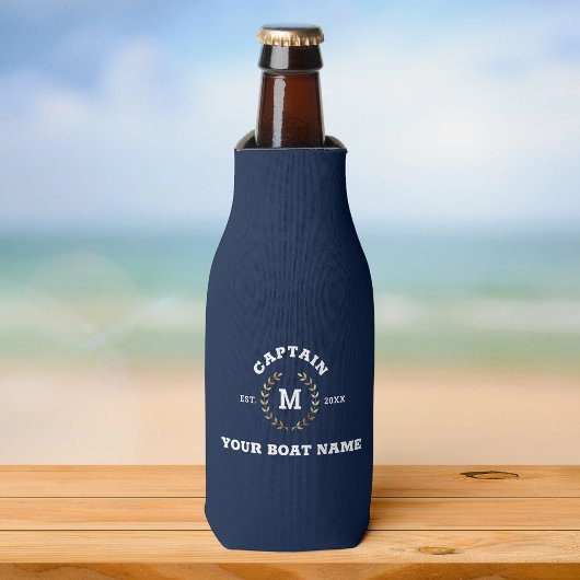 Custom Boat Captain Monogram Gold Laurel Nautical Flaschenkühler