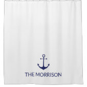 Custom Boat Name nautical marine Blue Anker Weiß Duschvorhang (Vorderseite)