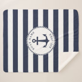 Custom Boat Name Nautical White Navy Blue Anchor Sherpadecke (Vorderseite (Horizontal))