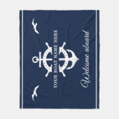 Custom Boat Name Ship's Wheel Anchor Nautical Blue Fleecedecke (Vorderseite)