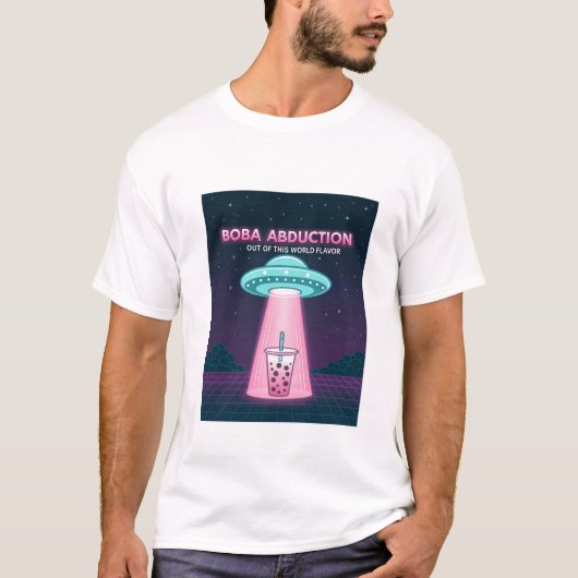 Custom Boba Tea UFO Design - Glow-in-the-Dark Alie T-Shirt (Vorderseite)