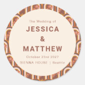 Custom Bohemisch Herbst Terracotta Florenz Hochzei Runder Aufkleber (Vorderseite)