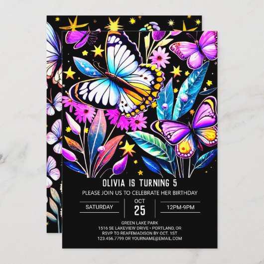 Custom Bohemisch Vibranfly Butterfly Geburtstag Einladung (Vorne/Hinten)