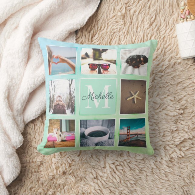 Custom Boho 8 Foto Collage Instagram Pillow Kissen (Decke)