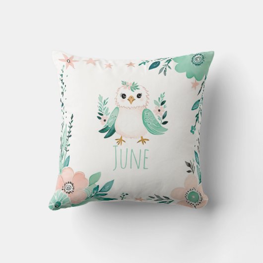 Custom Boho Baby Bird Pillow Pastell Green Kissen (Rückseite)