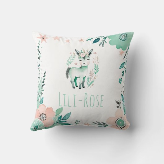 Custom Boho Baby Donkey Pillow Pastel Green Kissen (Rückseite)