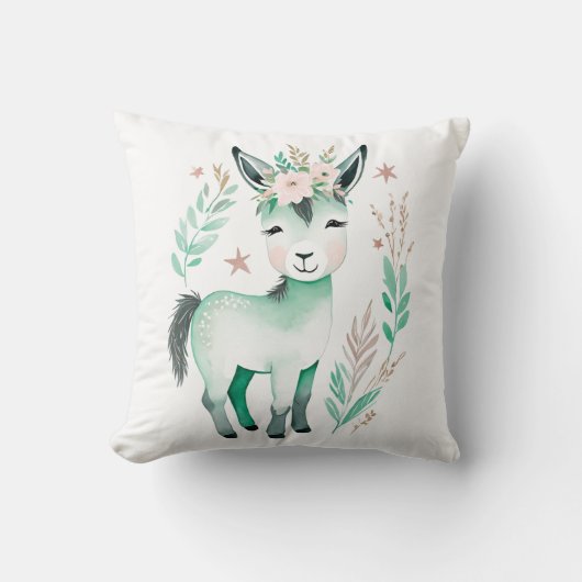 Custom Boho Baby Donkey Pillow Pastel Green Kissen (Vorderseite)