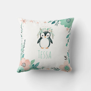 Custom Boho Baby Penguin Pillow Pastel Green Kissen