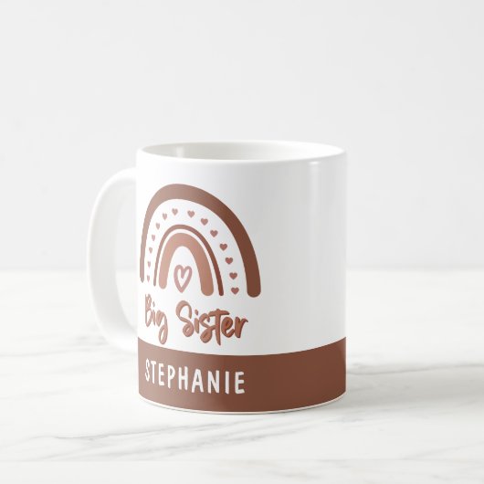 Custom Boho Big Sister Rainbow Matching Geschwiste Kaffeetasse (Vorderseite Links)