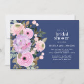 Custom Boho Blue Pink Lila Floral Brautparty Einladung (Vorderseite)