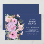 Custom Boho Blue Pink Lila Floral Brautparty Einladung (Vorne/Hinten)