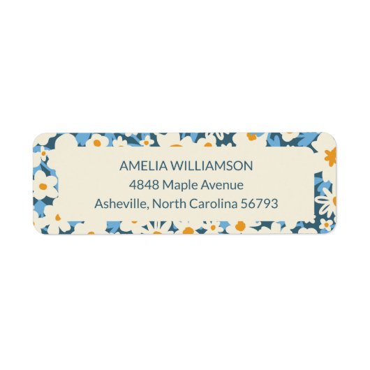 Custom Boho Blue White Floral Rücksendeadresse (Vorne)