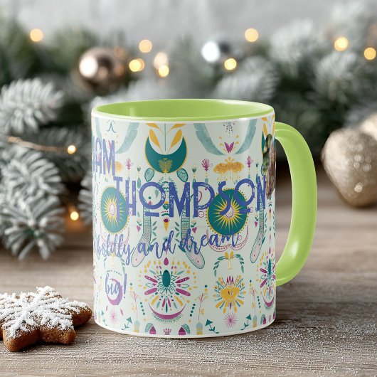 Custom Boho Chic Tasse mit Blumendesign und Moon D