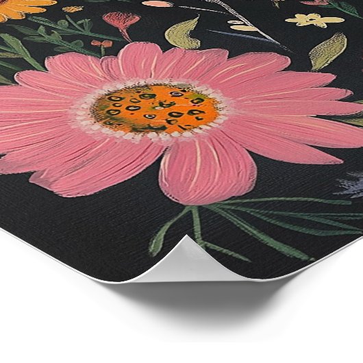 Custom Boho floral in Black - Angebot hinzufügen o Poster (Ecke)