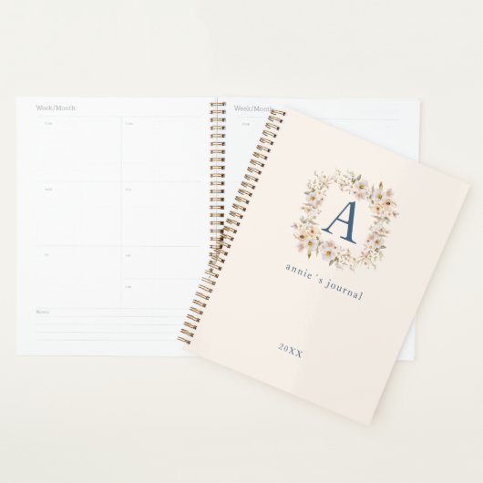 Custom Boho Floral Monogram Beige Planer (Anzeige)