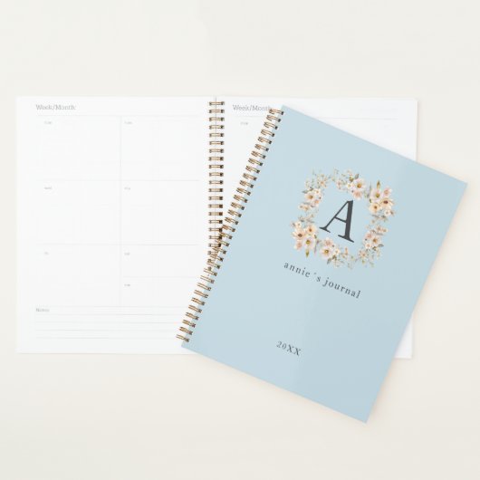 Custom Boho Floral Monogram Blue Planer (Anzeige)