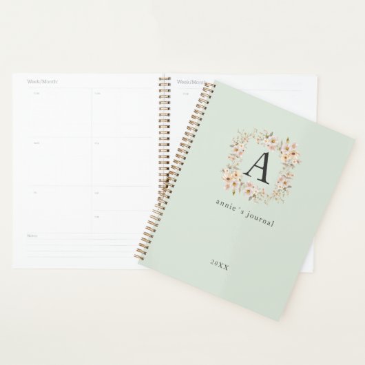 Custom Boho Floral Monogram Green Planer (Anzeige)