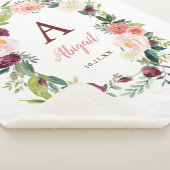 Custom Boho Floral Wreath Burgundy Sherpa Blanket Sherpadecke (3/4)