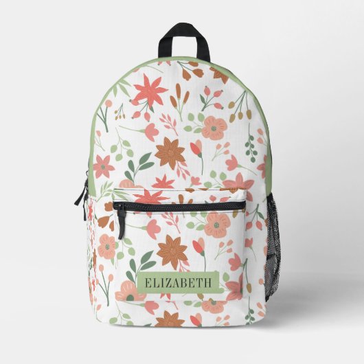 Custom Boho Florals Blume zurück zur Schule Bedruckter Rucksack (Vorderseite)