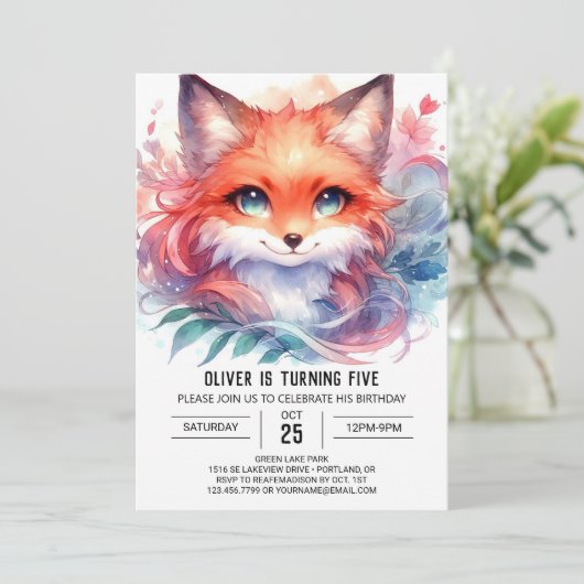Custom Boho Fox Birthday Einladung (Stehend Vorderseite)