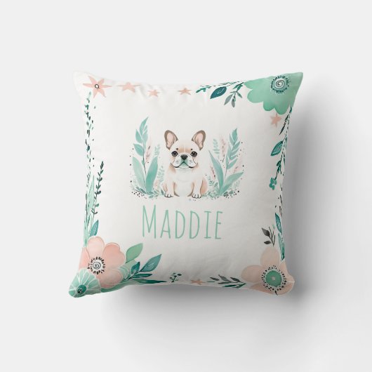 Custom Boho French Bulldog Pillow Pastell Green Kissen (Rückseite)