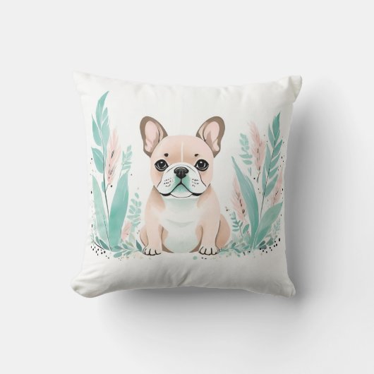 Custom Boho French Bulldog Pillow Pastell Green Kissen (Vorderseite)