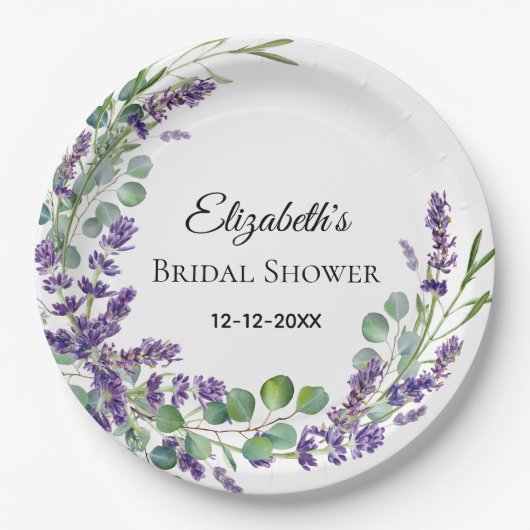 Custom Boho Lavender Eucalyptus Brautparty Pappteller (Vorderseite)