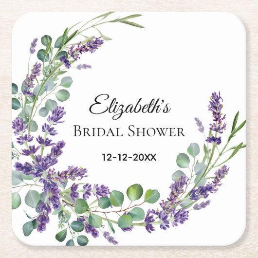 Custom Boho Lavender Eucalyptus Brautparty Rechteckiger Pappuntersetzer (Vorderseite)