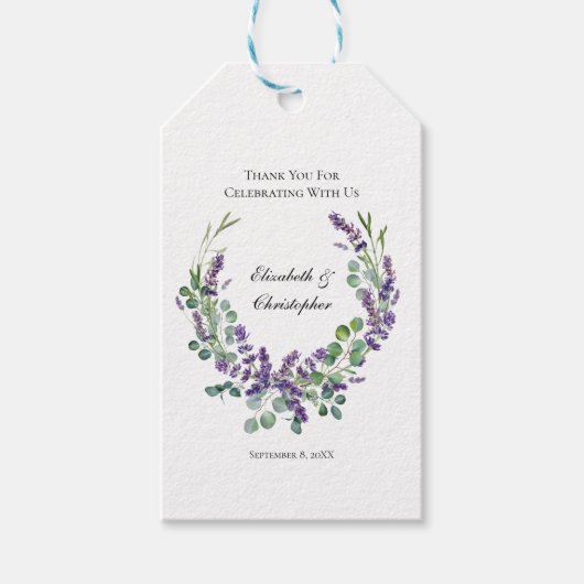 Custom Boho Lavender Eucalyptus Wedding Geschenkanhänger (Vorderseite)