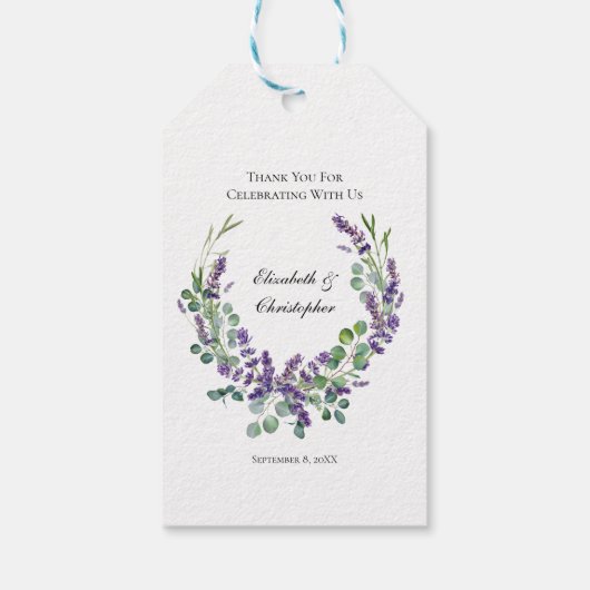 Custom Boho Lavender Eucalyptus Wedding Geschenkanhänger (Rückseite)