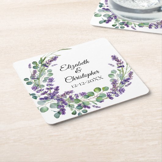 Custom Boho Lavender Eucalyptus Wedding Rechteckiger Pappuntersetzer (angewinkelt)