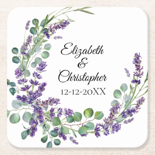 Custom Boho Lavender Eucalyptus Wedding Rechteckiger Pappuntersetzer (Vorderseite)