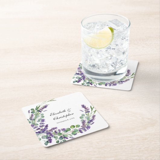 Custom Boho Lavender Eucalyptus Wedding Rechteckiger Pappuntersetzer (Vor Ort)