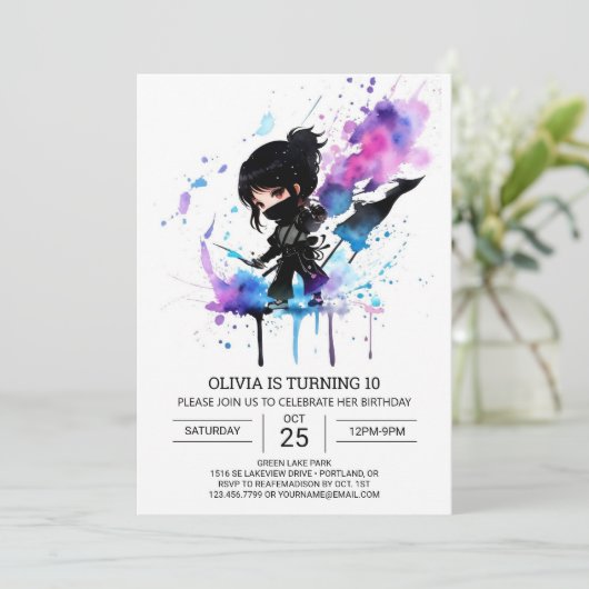 Custom Boho Little Ninja Geburtstag Einladung (Stehend Vorderseite)
