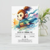 Custom Boho Monkey Birthday Einladung (Stehend Vorderseite)