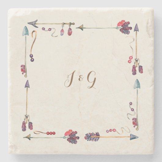 Custom Boho Monogram Geschenk für Paare Steinuntersetzer (Vorderseite)