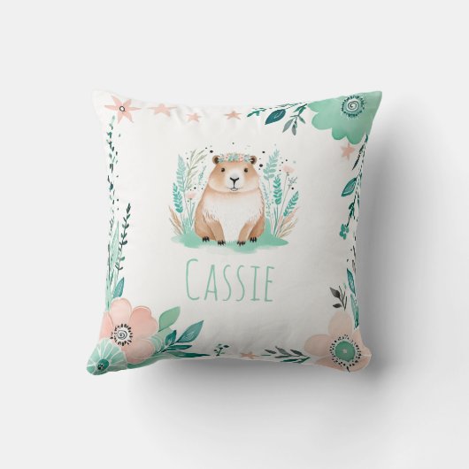 Custom Boho Niedlich Capybara Kissen Pastell Green (Rückseite)