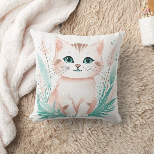 Custom Boho Niedlich Kitten Kissen Pastell Green (Decke)