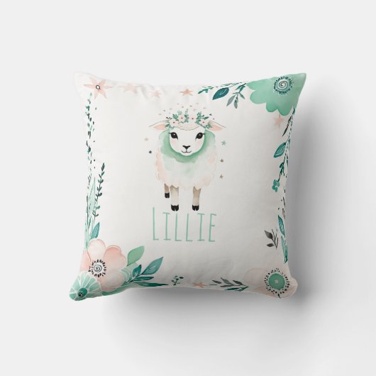 Custom Boho Niedlich Sheep Pillow Pastell Green Kissen (Rückseite)
