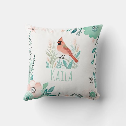 Custom Boho Northern Kardinal Pillow Pastell Green Kissen (Rückseite)